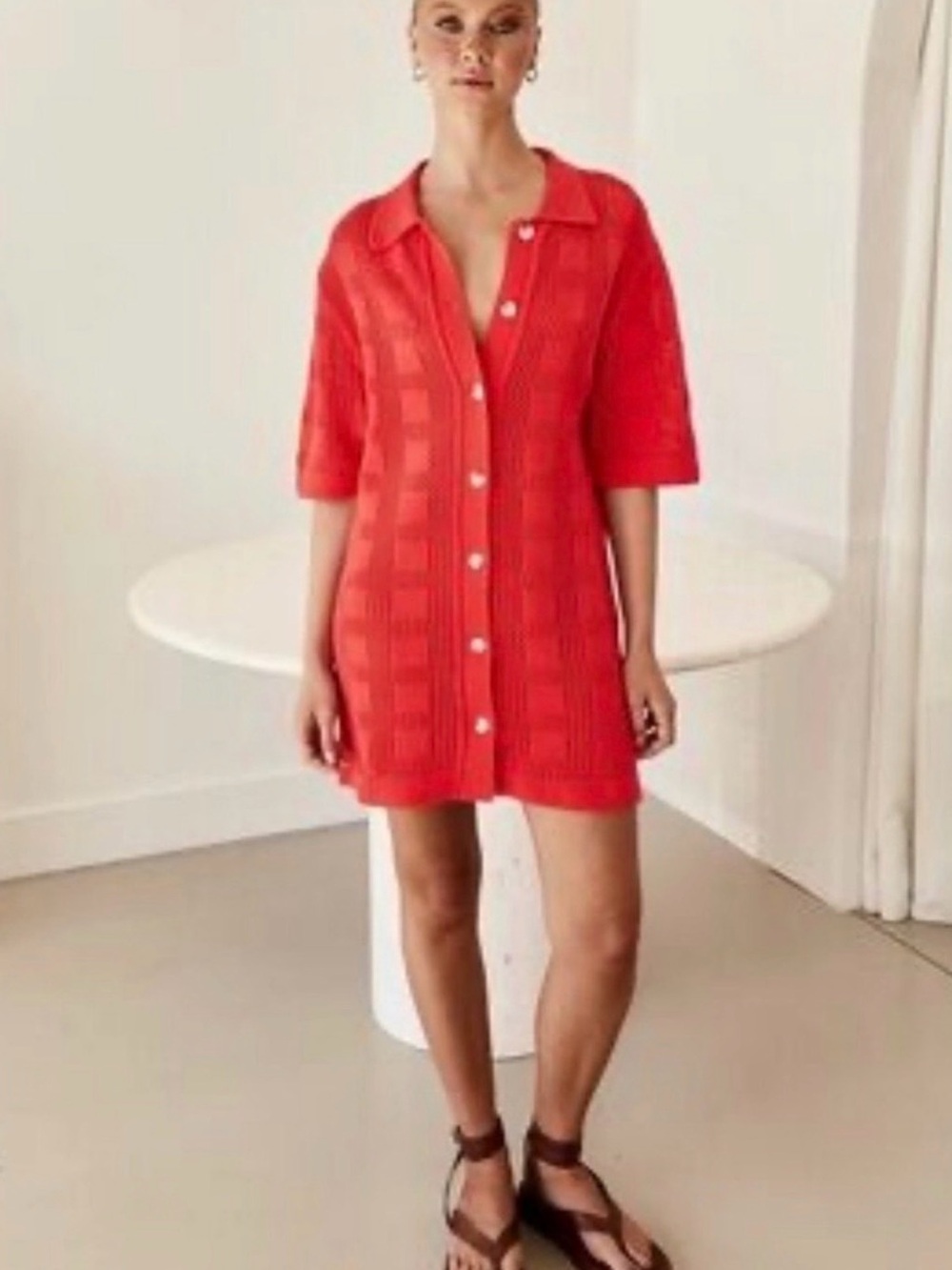Runway Scout Red Button-Front Crochet Dress NWT Size US 4/AU 8
